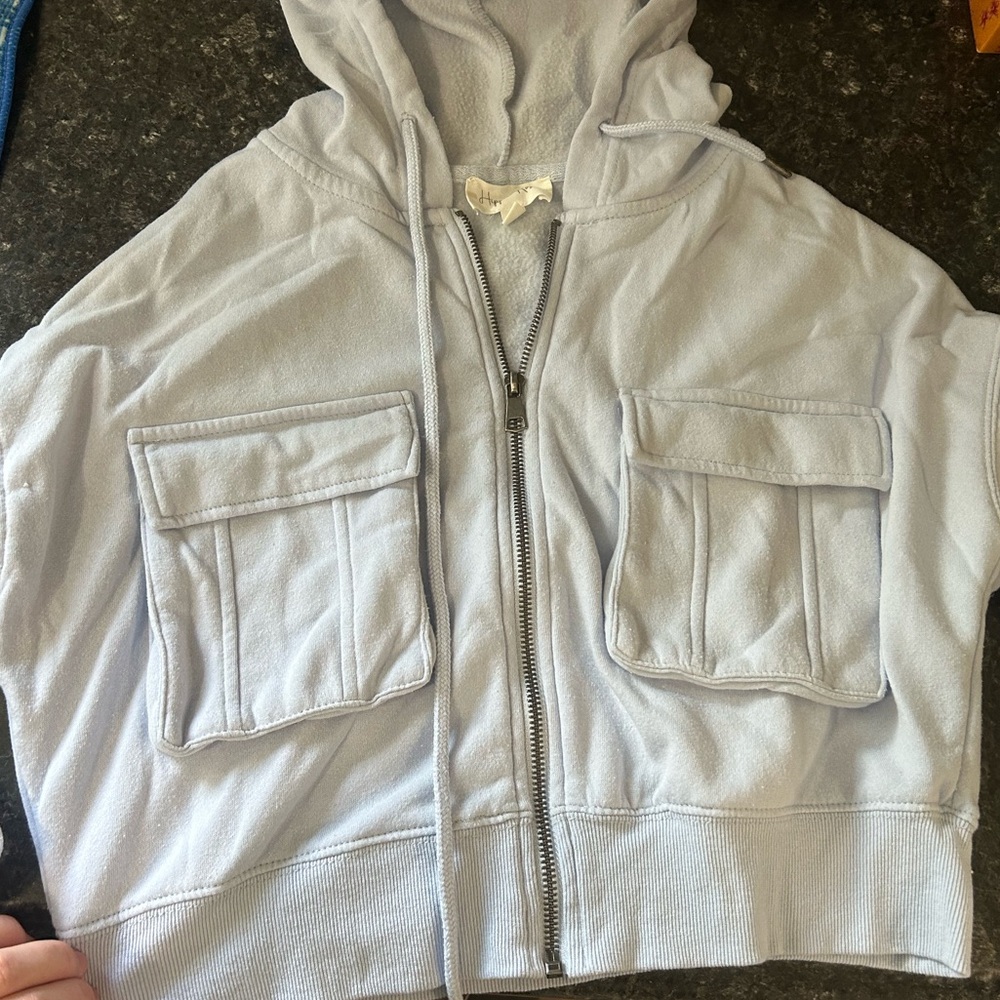 Light Gray blue Zip-Up Hoodie cropped